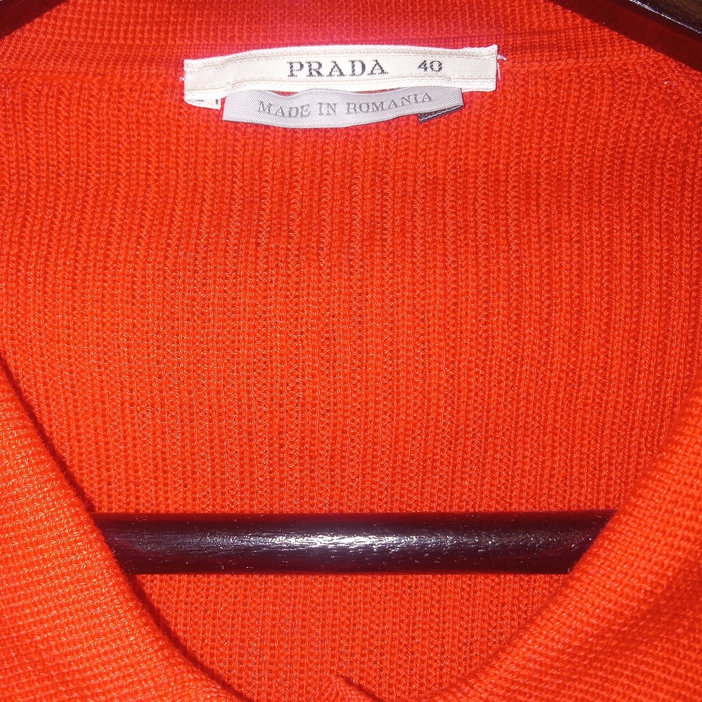 Prada Red Ribbed Button-Front Polo Shirt - Picture 3 of 3